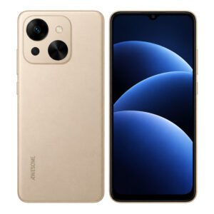 Gold itel A06 smartphone front and back